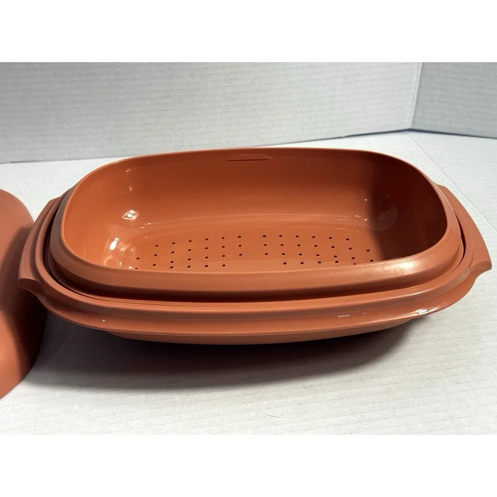 Tupperware Microwave Steamer 3pc Set 6 Cup 1.4L Rose Mauve Pink 1275-6 USA